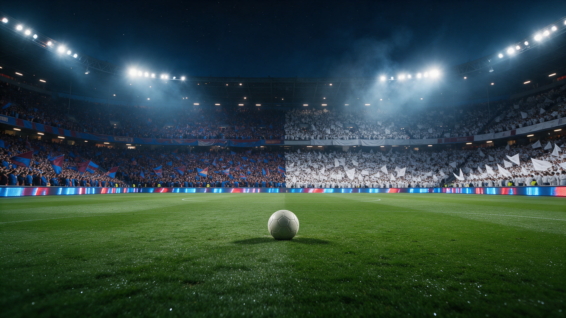 Balón en el centro de un estadio iluminado de noche con una grada azulgrana y otra blanca: el Barça-Madrid de las herramientas para conseguir clientes